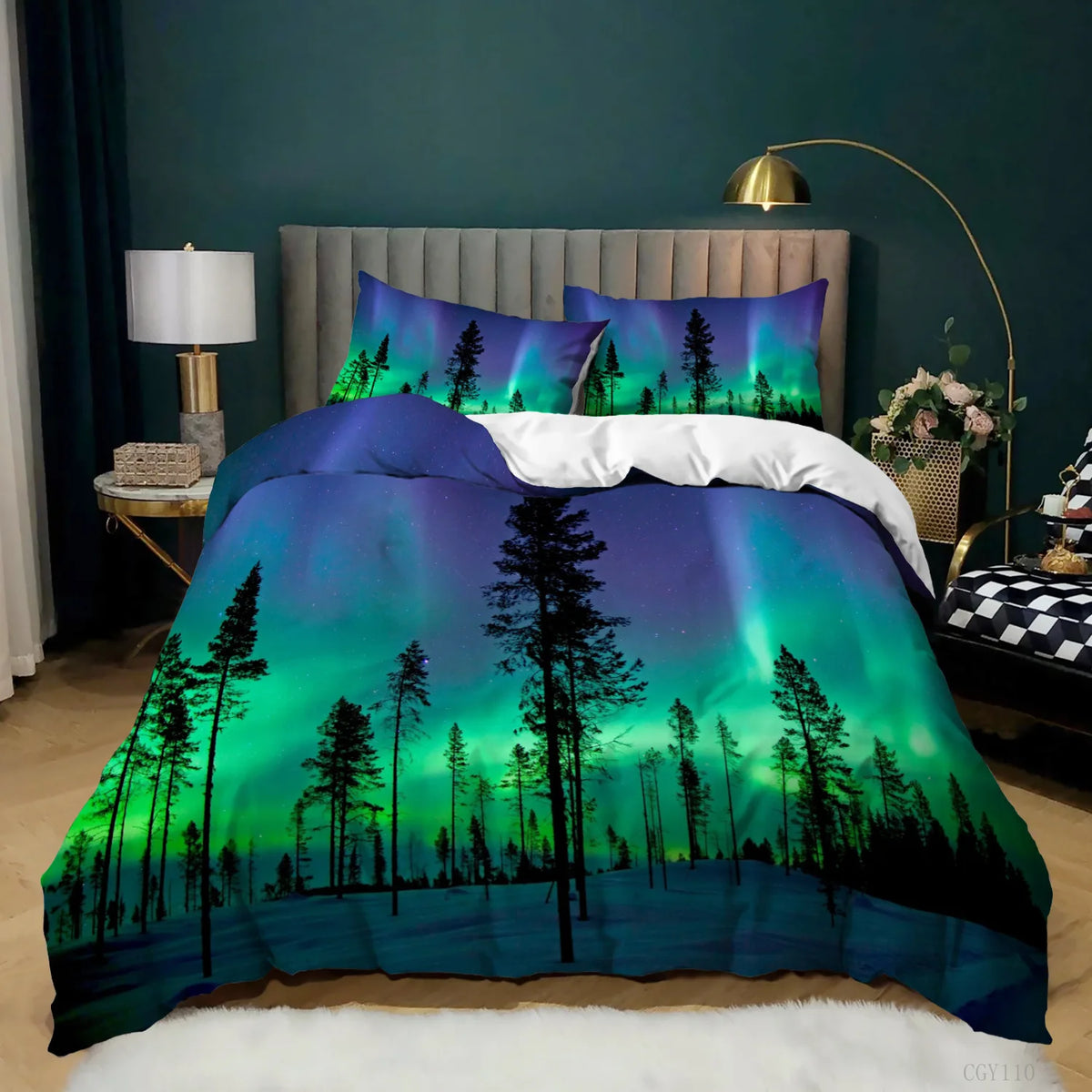 Aurora Borealis Northern Lights Duvet Cover Set - LinQton Custom product photo