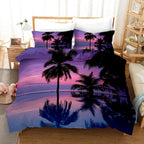Beach Duvet Cover Set Polyester Tropical Island with The Palm Tree and Sea Beach Nature Theme Double Queen King Size Quilt Cover