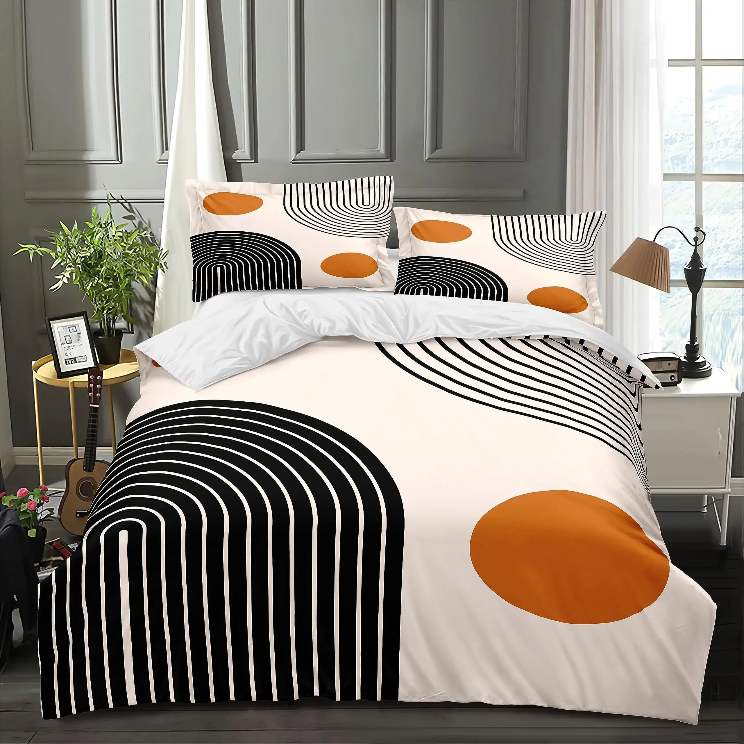 Geometric Circles Duvet Cover Red and Black Quilt Set Suitable for Children Kids Boys Girls Teenagers Abstract Art Bedding Set