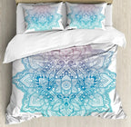 South Mandala Floral Duvet Cover Set,Vibrant Color Ornamental Illustration Bedding Set Bohemian Mandala Lotus Design Quilt Cover