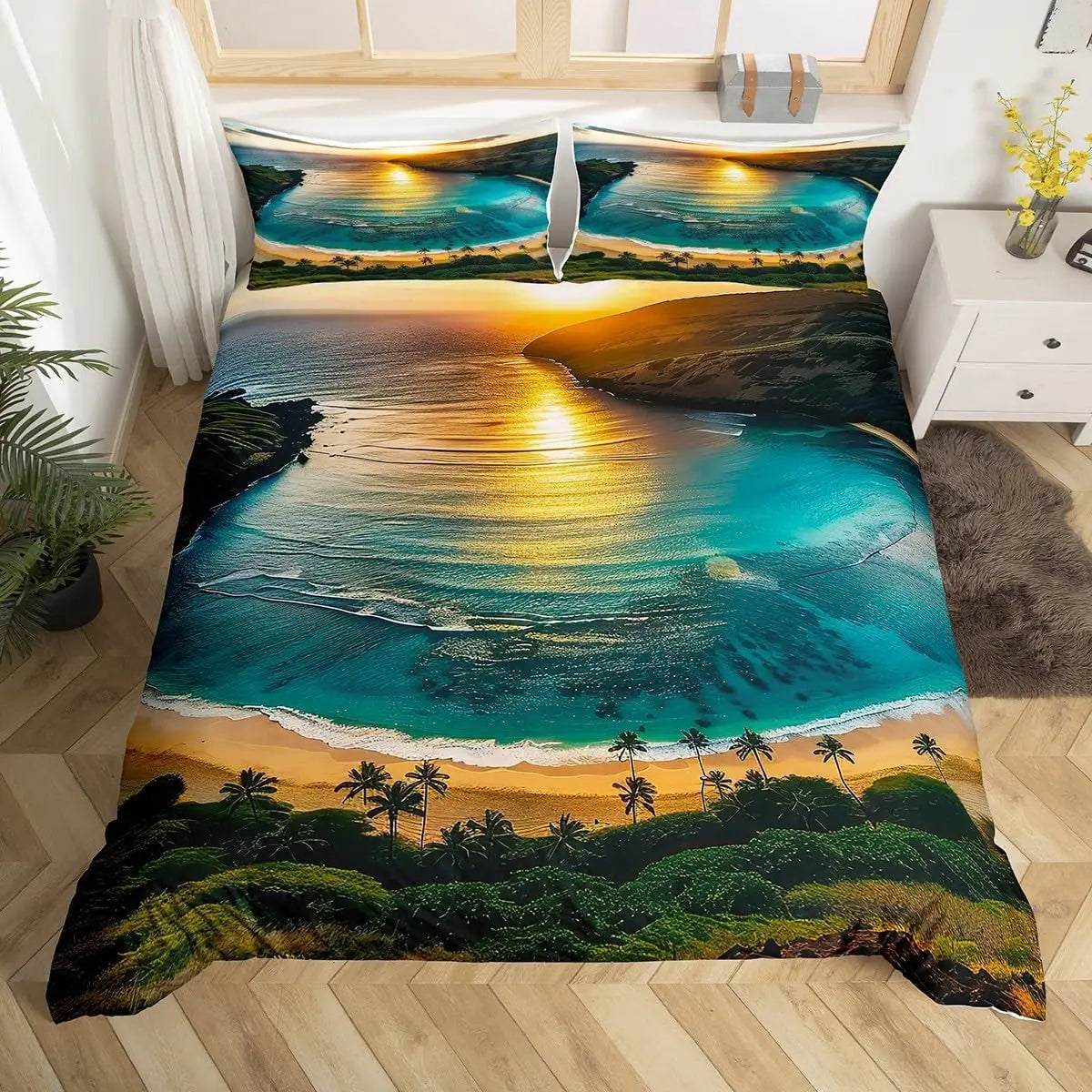 Beach Theme Duvet Cover Twin Queen Size Hawaiian Beach Ocean Bedding Set For Boys Girls Summer Holiday Vacation Comforter Cover