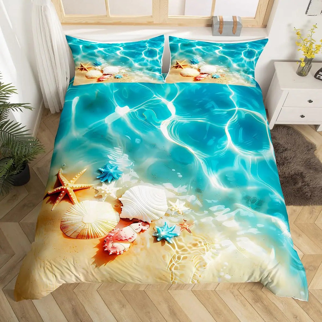 Beach Theme Duvet Cover Twin Queen Size Hawaiian Beach Ocean Bedding Set For Boys Girls Summer Holiday Vacation Comforter Cover