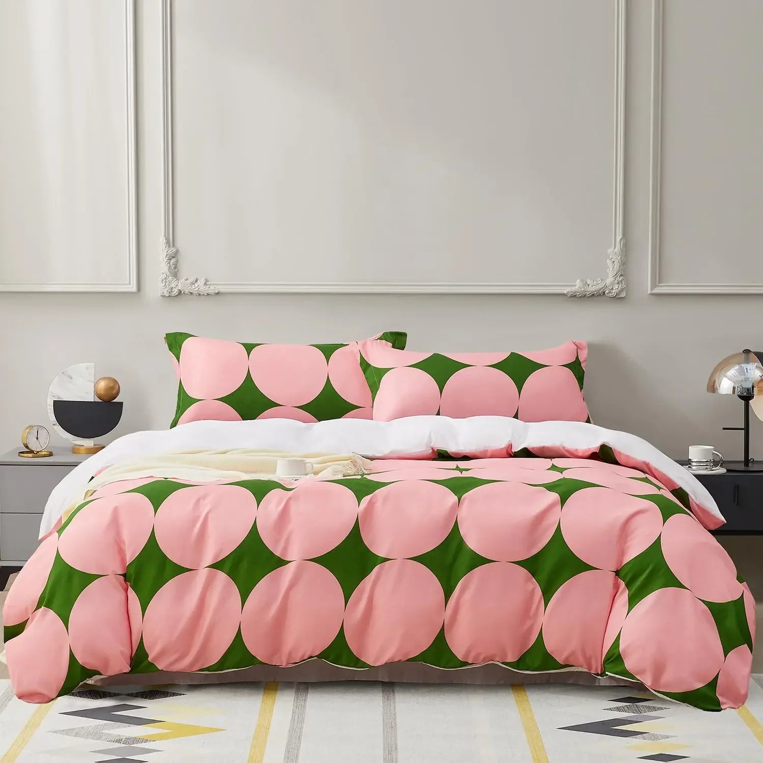 Geometric Circles Duvet Cover Red and Black Quilt Set Suitable for Children Kids Boys Girls Teenagers Abstract Art Bedding Set