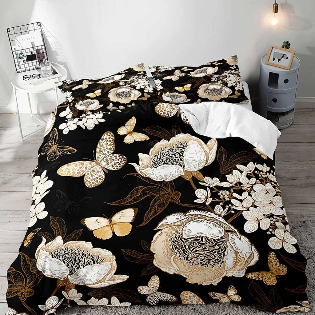 Botanical Leaves Duvet Cover Floral Print King Bedding Set Soft Microfiber Geometric Pattern Comforter Cover With 2 Pillowcases