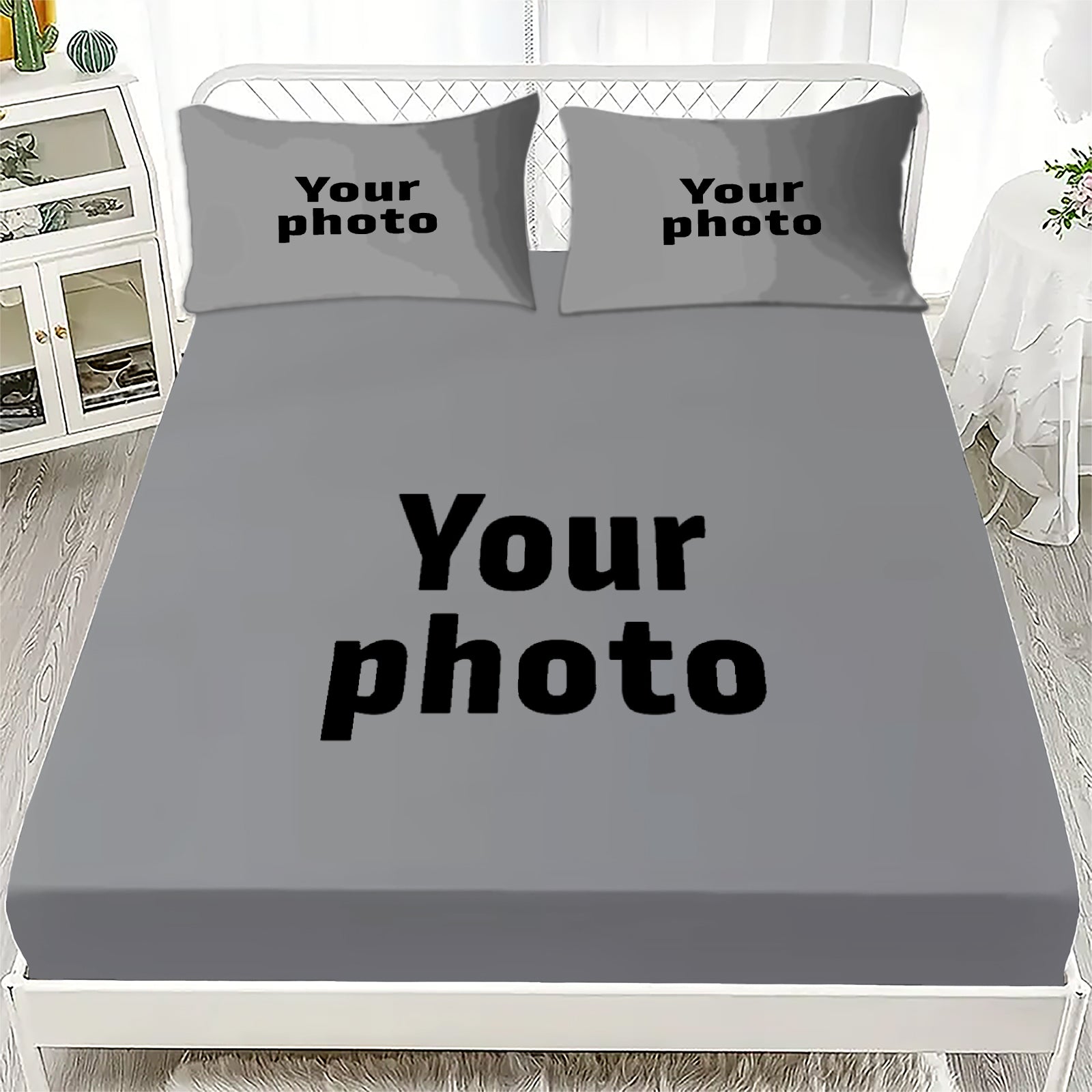 100% Cotton Sheet Set Personalized Your Photo Fitted Sheet + Flat Sheet + 1/2 Pillowcase Create Your Own Sheet Set Custom 3/4pcs Set