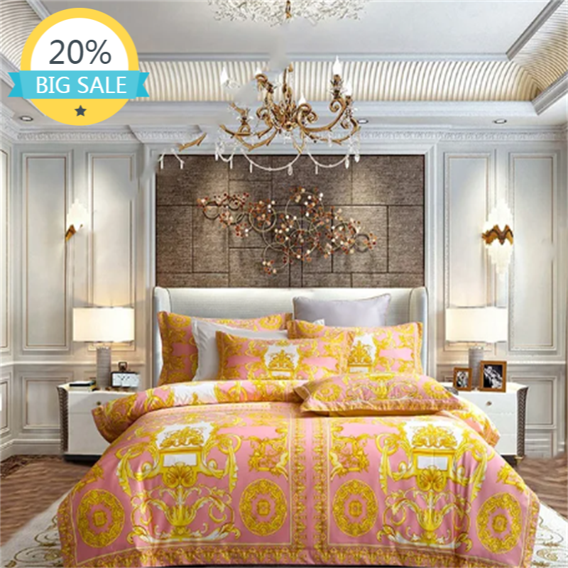 Luxury Modern Style Digital Printing Cotton Fabric Bedding Set Duvet Cover Linen Fitted Sheet Pillowcases Home Textile
