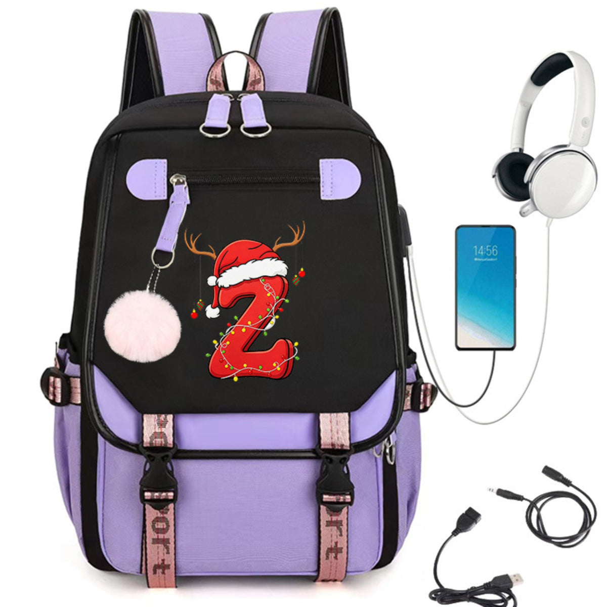 School Students Campus Bag Schoolbag Backpack With A-Z 26 Letters Lightweight Travel Christmas Gifts