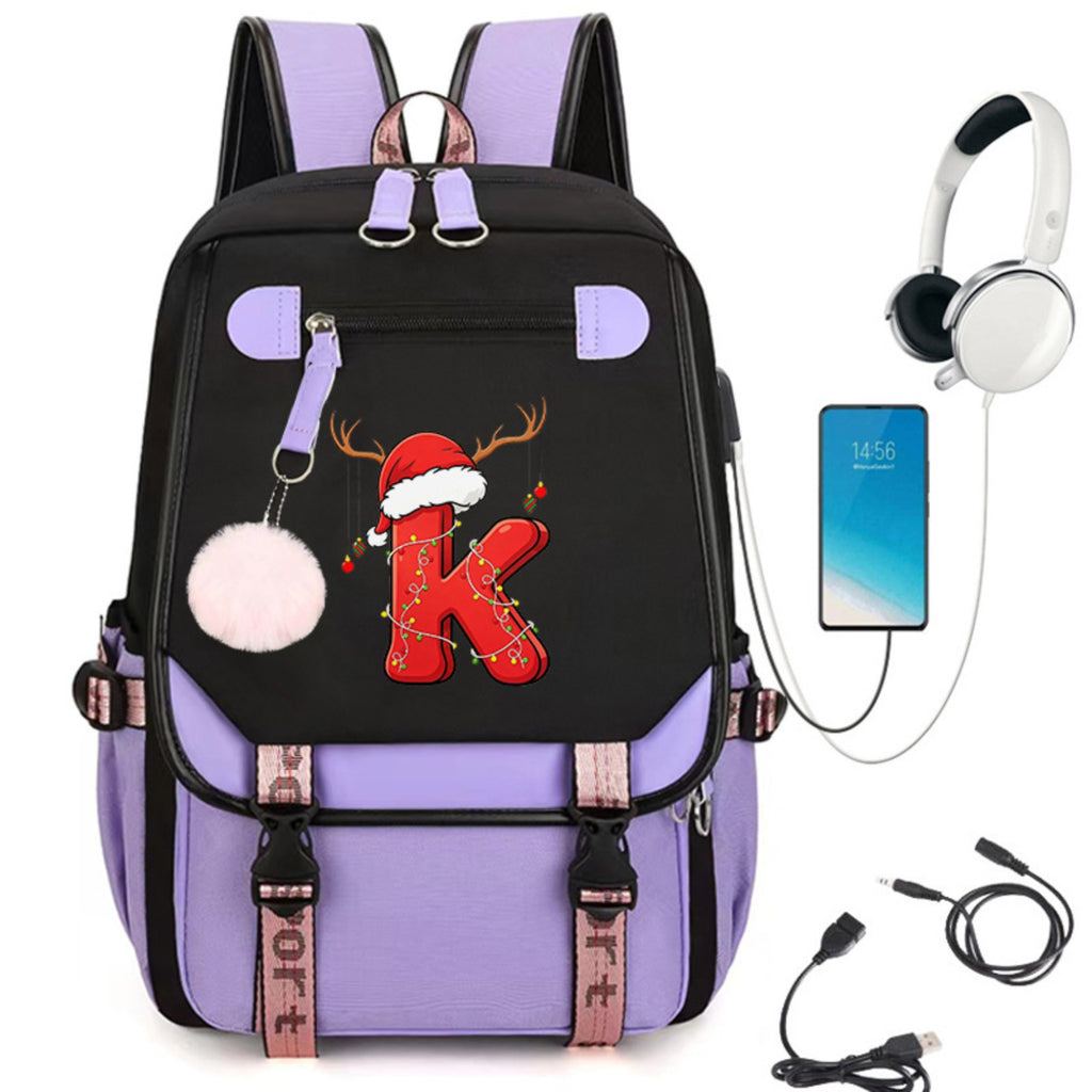 School Students Campus Bag Schoolbag Backpack With A-Z 26 Letters Lightweight Travel Christmas Gifts