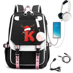 Black School Students Campus Bag Schoolbag Backpack With A-Z 26 Letters Lightweight Travel Christmas Gifts