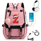 Pink School Students Campus Bag Schoolbag Backpack With A-Z 26 Letters Lightweight Travel Christmas Gifts