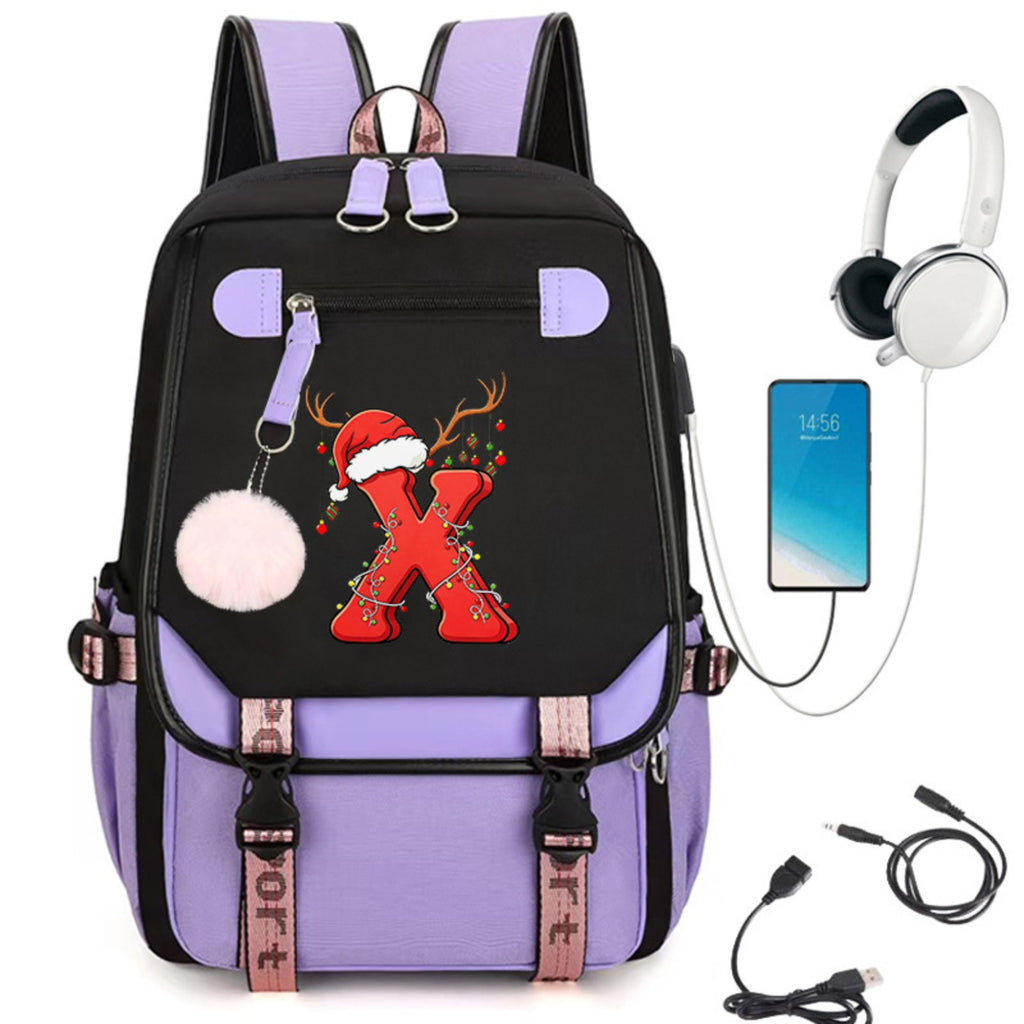 School Students Campus Bag Schoolbag Backpack With A-Z 26 Letters Lightweight Travel Christmas Gifts